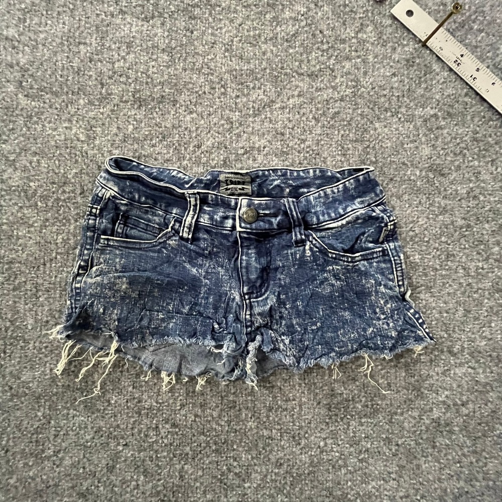 TRIPP NYC Denim Shorts Womens Size 28 Blue Acid Wash Raw Hem Low Rise Distressed